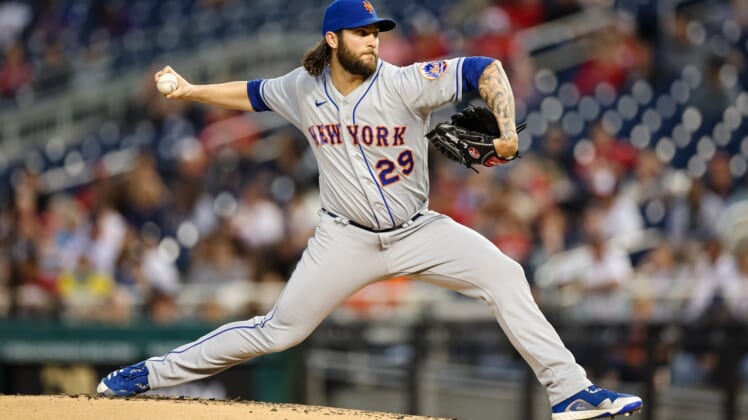 May 11, 2022; Washington, District of Columbia, USA; New York Mets relief pitcher Trevor Williams (29) pitches during the second inning against the Washington Nationals at Nationals Park. Mandatory Credit: Scott Taetsch-USA TODAY Sports