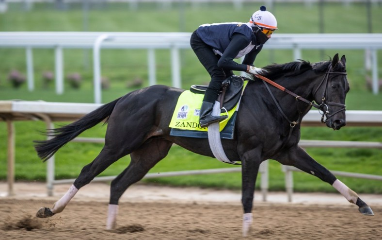 Kentucky Derby hopeful Epicenter is bathed on the backside at Churchill Downs. May 4, 2022

Af5i3173