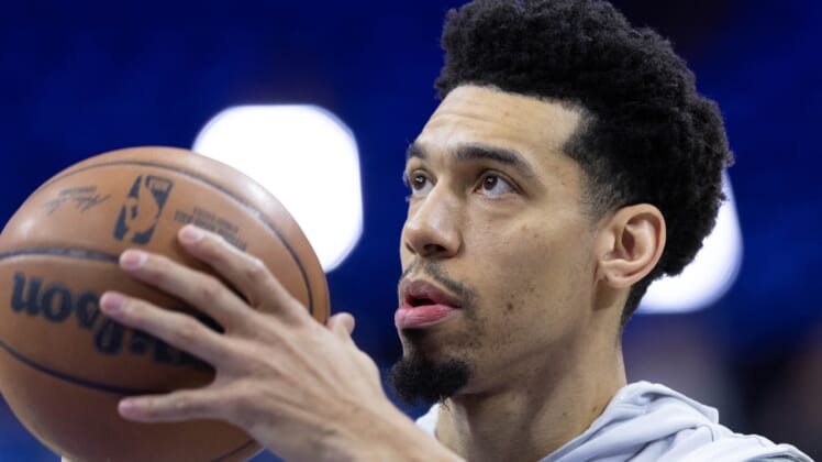May 12, 2022; Philadelphia, Pennsylvania, USA; Philadelphia 76ers forward Danny Green warms up before action against the Miami Heat in game six of the second round of the 2022 NBA playoffs at Wells Fargo Center. Mandatory Credit: Bill Streicher-USA TODAY Sports