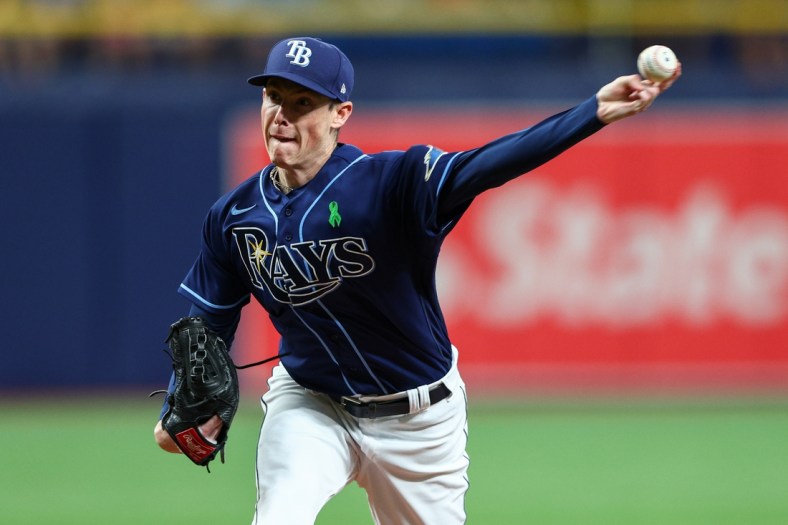 May 14, 2022; St. Petersburg, Florida, USA;  Tampa Bay Rays relief pitcher Ryan Yarbrough (48) throws a pitch against the Toronto Blue Jays in the second inning at Tropicana Field. Mandatory Credit: Nathan Ray Seebeck-USA TODAY Sports