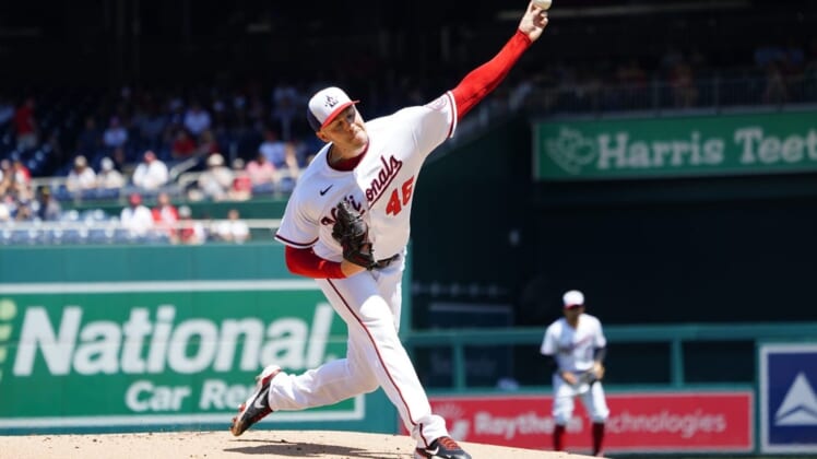 May 15, 2022; New York City, New York, USA;  Washington Nationals pitcher Patrick Corbin (46) delivers a pitch against the Houston Astros during the ninth inning at Citi Field. Mandatory Credit: Gregory Fisher-USA TODAY Sports