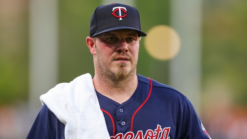 May 4, 2022; Baltimore, Maryland, USA; Minnesota Twins starting pitcher Dylan Bundy (37) takes the field before the game against the Baltimore Orioles at Oriole Park at Camden Yards. Mandatory Credit: Scott Taetsch-USA TODAY Sports