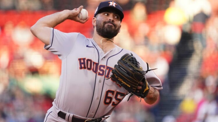 May 17, 2022; Boston, Massachusetts, USA;  Houston Astros starting pitcher Jose Urquidy (65) throws a pitch against the Boston Red Sox in the first inning at Fenway Park. Mandatory Credit: David Butler II-USA TODAY Sports