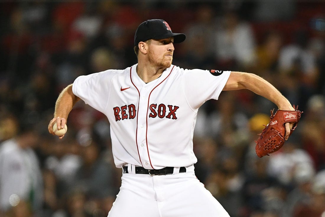 May 18, 2022; Boston, Massachusetts, USA; Boston Red Sox starting pitcher Nick Pivetta (37) pitches against the Houston Astros during the ninth inning at Fenway Park. Mandatory Credit: Brian Fluharty-USA TODAY Sports