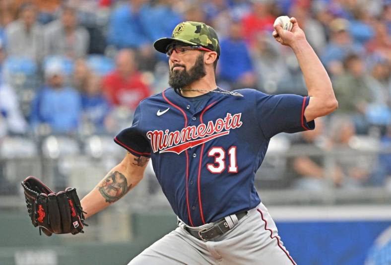 May 20, 2022; Kansas City, Missouri, USA; Minnesota Twins starting pitcher Devin Smeltzer (31) delivers a pitch during the first inning against the Kansas City Royals at Kauffman Stadium. Mandatory Credit: Peter Aiken-USA TODAY Sports