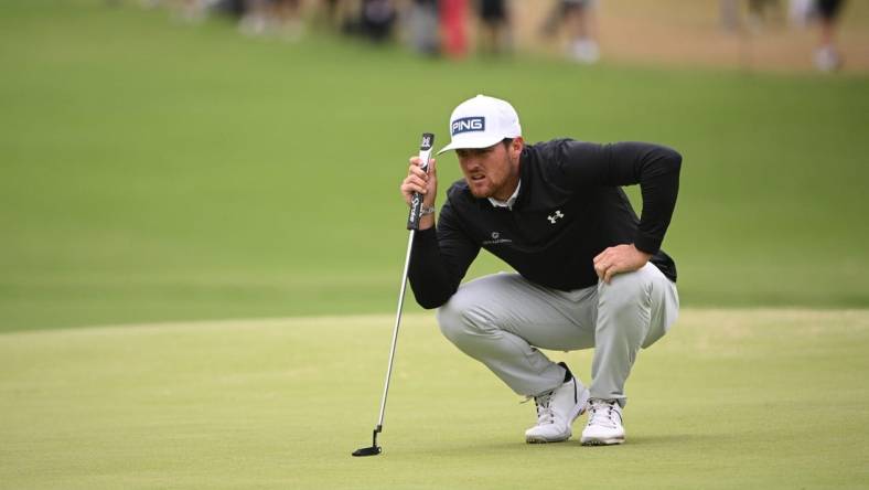 May 21, 2022; Tulsa, OK, USA;  Mito Pereira on the 7th green during the third round of the PGA Championship golf tournament at Southern Hills Country Club. Mandatory Credit: Orlando Ramirez-USA TODAY Sports