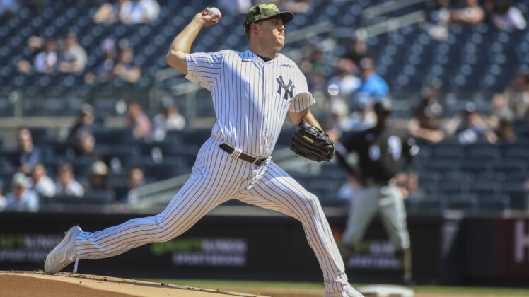 May 22, 2022; Bronx, New York, USA;  New York Yankees starting pitcher Jameson Taillon (50) pitches in the first inning against the Chicago White Sox at Yankee Stadium. Mandatory Credit: Wendell Cruz-USA TODAY Sports