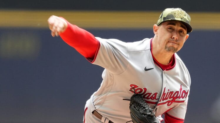 Washington Nationals pitcher Aaron Sanchez throws during the first inning of their game against the Milwaukee Brewers Sunday, May 22, 2022 at American Family Field in Milwaukee, Wis.Brewers23 6