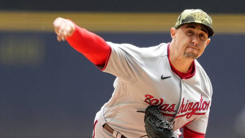 Washington Nationals pitcher Aaron Sanchez throws during the first inning of their game against the Milwaukee Brewers Sunday, May 22, 2022 at American Family Field in Milwaukee, Wis.

Brewers23 6