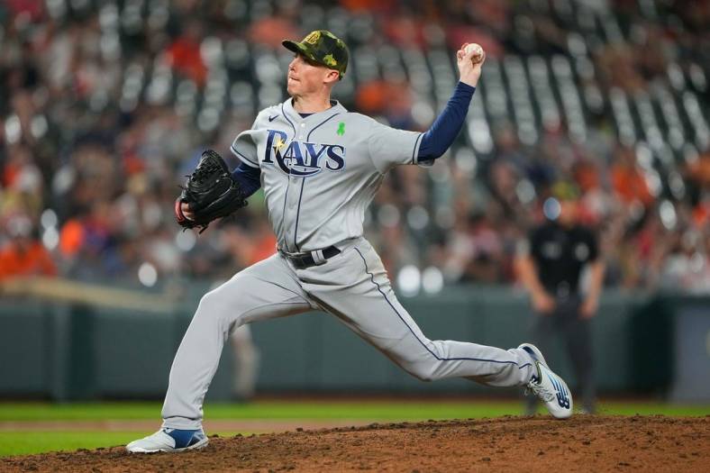 May 20, 2022; Baltimore, Maryland, USA; Tampa Bay Rays pitcher Ryan Yarbrough (48) delivers a pitch during the fifth inning against the Baltimore Orioles at Oriole Park at Camden Yards. Mandatory Credit: Gregory Fisher-USA TODAY Sports