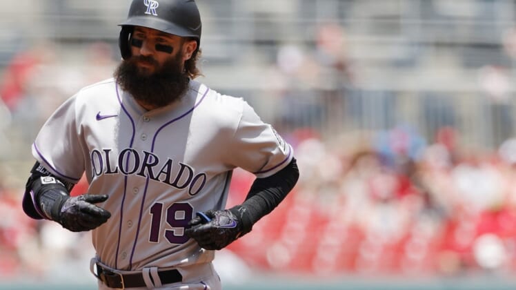 May 29, 2022; Washington, District of Columbia, USA; Colorado Rockies right fielder Charlie Blackmon (19) rounds the bases after hitting a leadoff home run against the Washington Nationals during the first inning at Nationals Park. Mandatory Credit: Geoff Burke-USA TODAY Sports
