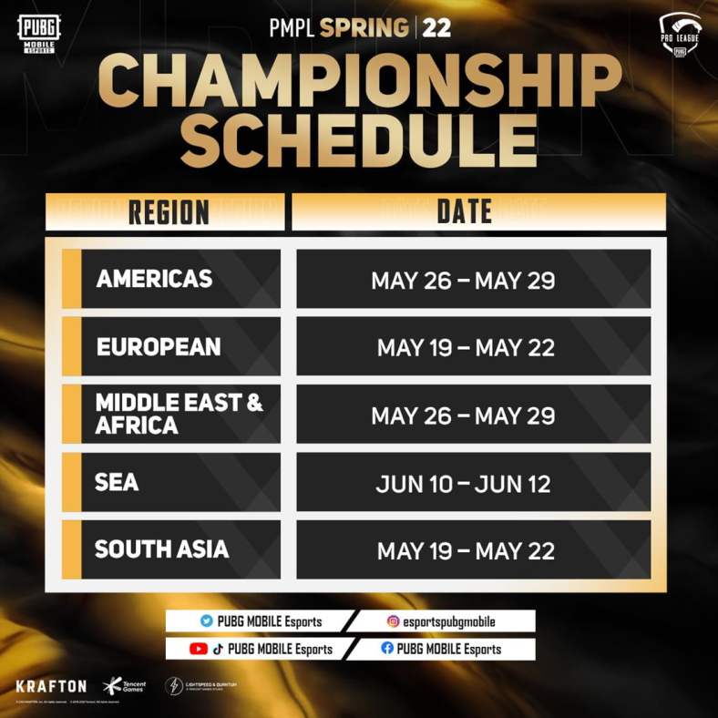 PMPL 2022 Spring Championship Schedule.