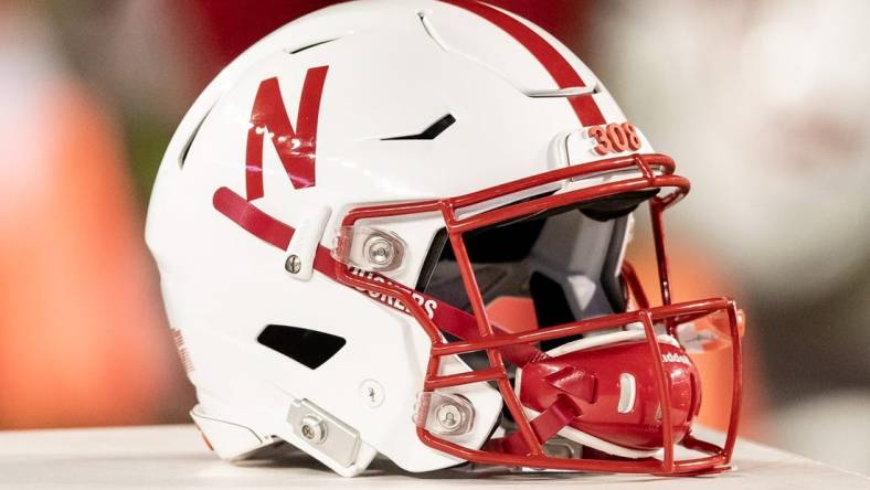 Oct 6, 2018; Madison, WI, USA; A Nebraska Cornhuskers helmet sits on the sidelines during the game against the Wisconsin Badgers at Camp Randall Stadium. Mandatory Credit: Jeff Hanisch-USA TODAY Sports