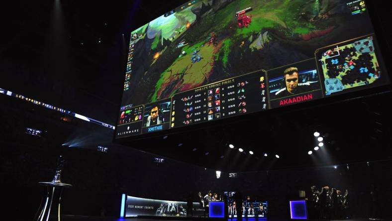 Apr 13, 2019; St. Louis , MO, USA; Team Liquid battles against TSM during the League of Legends Championship Series Spring Finals at Chaifetz Arena. Mandatory Credit: Jeff Curry-USA TODAY Sports