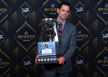 Jun 19, 2019; Las Vegas, NV, USA; Boston Bruins General Manager Don Sweeney was named NHL General Manager of the year during the 2019 NHL Awards at Mandalay Bay. Mandatory Credit: Stephen R. Sylvanie-USA TODAY Sports
