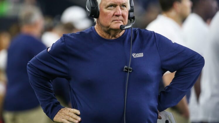 Aug 29, 2019; Houston, TX, USA; Los Angeles Rams defensive coordinator Wade Phillips during the game against the Houston Texans at NRG Stadium. Mandatory Credit: Troy Taormina-USA TODAY Sports