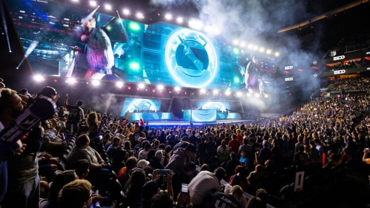 Sep 29, 2019; Philadelphia, PA, USA; Musical entertainer Zed performs during the Overwatch League Grand Finals e-sports event between the Vancouver Titans and San Francisco Shock at Wells Fargo Center. Mandatory Credit: Bill Streicher-USA TODAY Sports
