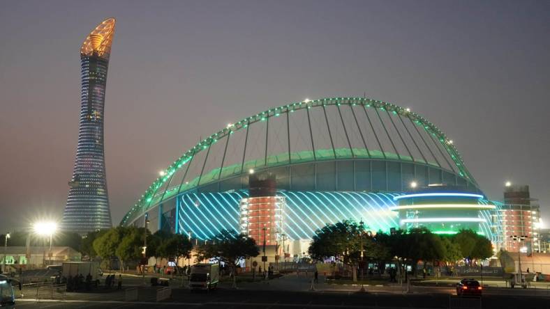 Oct 2 2019; Doha; Qatar; General overall view of Khalifa International Stadium and the Aspire Tower during the IAAF World Athletics Championships. The stadium will be one of the venues for the 2022 FIFA World Cup. Mandatory Credit: Kirby Lee-USA TODAY Sports