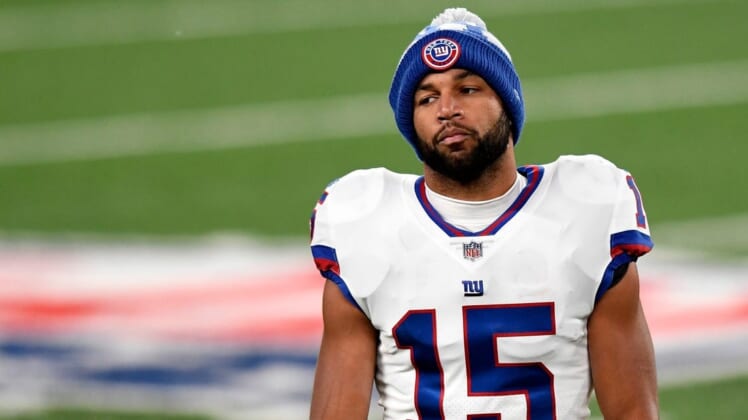 New York Giants wide receiver Golden Tate (15) walks off the field after a 25-23 loss to the Tampa Bay Buccaneers  at MetLife Stadium on Monday, Nov. 2, 2020, in East Rutherford.Nyg Vs Tb