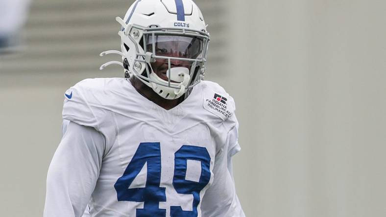 Indianapolis Colts linebacker Matthew Adams (49) during practice at the Indiana Farm Bureau Football Center on Tuesday, Sept. 1, 2020.

Indianapolis Colts Practice At Indiana Farm Bureau Football Center Complex On Tuesday Sept 1 2020