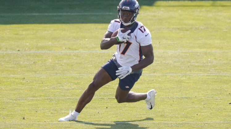 Jul 29, 2021; Englewood, CO, United States; Denver Broncos wide receiver DaeSean Hamilton (17) during training camp at UCHealth Training Center. Mandatory Credit: Isaiah J. Downing-USA TODAY Sports