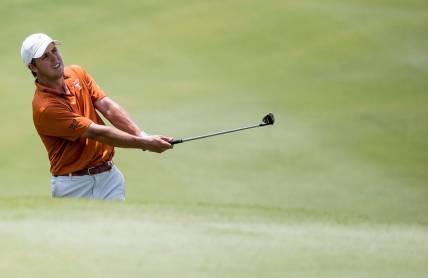 Pierceson Coody plays the ball at the 18th hole at the NCAA Austin Regional golf tournament at the University of Texas Golf Club on Wednesday, May 15, 2019.

Rbb Ncaa Golf