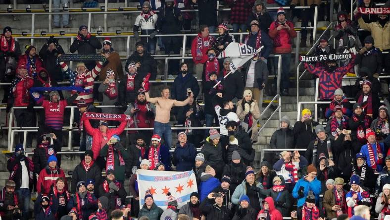 Jan 27, 2022; Columbus, Ohio, USA; United States fans celebrates the 1-0 win over El Salvador during the 2022 FIFA World Cup Qualifying game at Lower.com Field in Columbus, Ohio on January 27, 2022. Mandatory Credit: Kyle Robertson-USA TODAY NETWORK