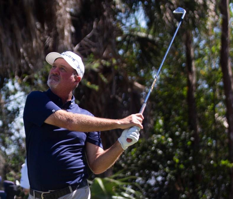 Jerry Kelly watches the ball during the Chubb Classic's final round on Sunday, Feb. 20, 2022 at the Tibur  n Golf Club in Naples, Fla.

Ndn 20120430 Chubb Classic Final Round 0394