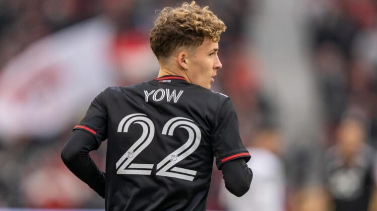 Mar 19, 2022; Toronto, Ontario, CAN; D.C. United forward Griffin Yow (22) looks on against Toronto FC at BMO Field. Mandatory Credit: Kevin Sousa-USA TODAY Sports