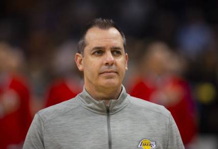 Apr 5, 2022; Phoenix, Arizona, USA; Los Angeles Lakers head coach Frank Vogel against the Phoenix Suns at Footprint Center. Mandatory Credit: Mark J. Rebilas-USA TODAY Sports