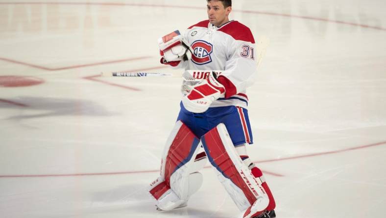 Montreal Canadiens goalie Carey Price skates prior to the start of the game against the Ottawa Senators at the Canadian Tire Centre.