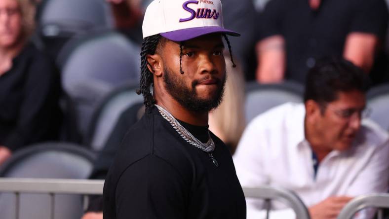 May 7, 2022; Phoenix, Arizona, USA; Arizona Cardinals quarterback Kyler Murray in attendance during UFC 274 at Footprint Center. Mandatory Credit: Mark J. Rebilas-USA TODAY Sports