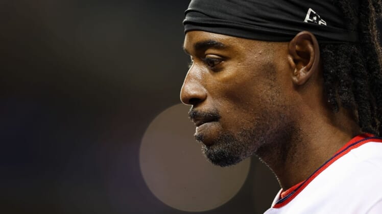 May 11, 2022; Washington, District of Columbia, USA; Washington Nationals shortstop Dee Strange-Gordon (9) looks on against the New York Mets at Nationals Park. Mandatory Credit: Scott Taetsch-USA TODAY Sports