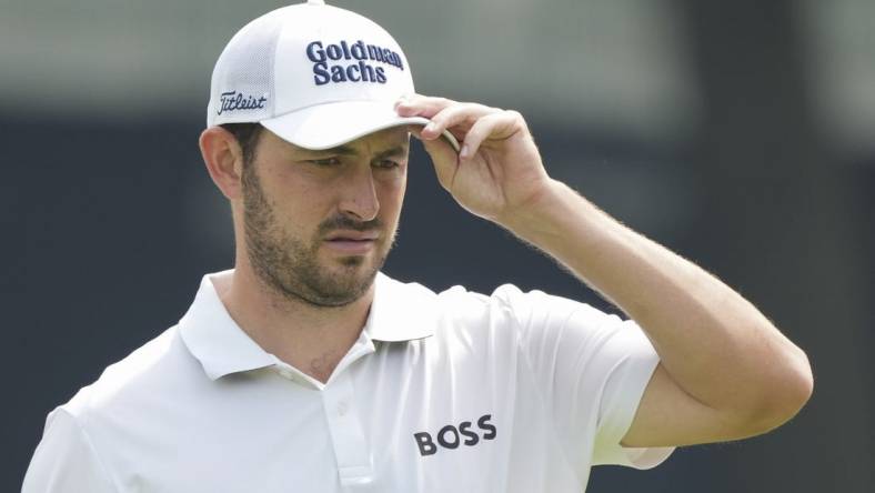 May 17, 2022; Tulsa, Oklahoma, USA; Patrick Cantlay on the 12th green during a practice round for the PGA Championship golf tournament at Southern Hills Country Club. Mandatory Credit: Michael Madrid-USA TODAY Sports