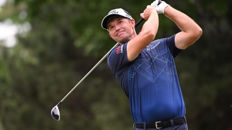 May 20, 2022; Tulsa, Oklahoma, USA; Padraig Harrington plays his shot from the seventh tee during the second round of the PGA Championship golf tournament at Southern Hills Country Club. Mandatory Credit: Orlando Ramirez-USA TODAY Sports