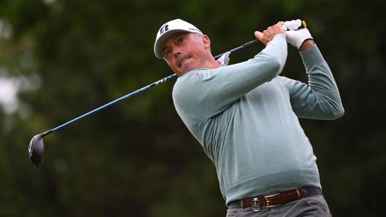 May 21, 2022; Tulsa, OK, USA; Matt Kuchar plays his shot from the seventh tee during the third round of the PGA Championship golf tournament at Southern Hills Country Club. Mandatory Credit: Orlando Ramirez-USA TODAY Sports