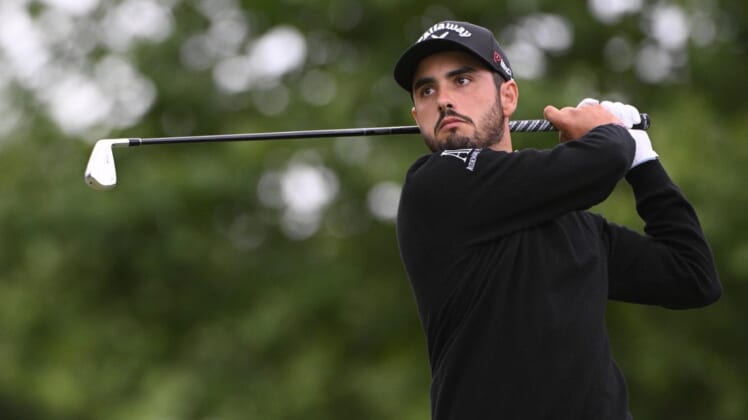May 21, 2022; Tulsa, OK, USA;   Abraham Ancer hits his tee shot on the 14th hole during the third round of the PGA Championship golf tournament at Southern Hills Country Club. Mandatory Credit: Orlando Ramirez-USA TODAY Sports