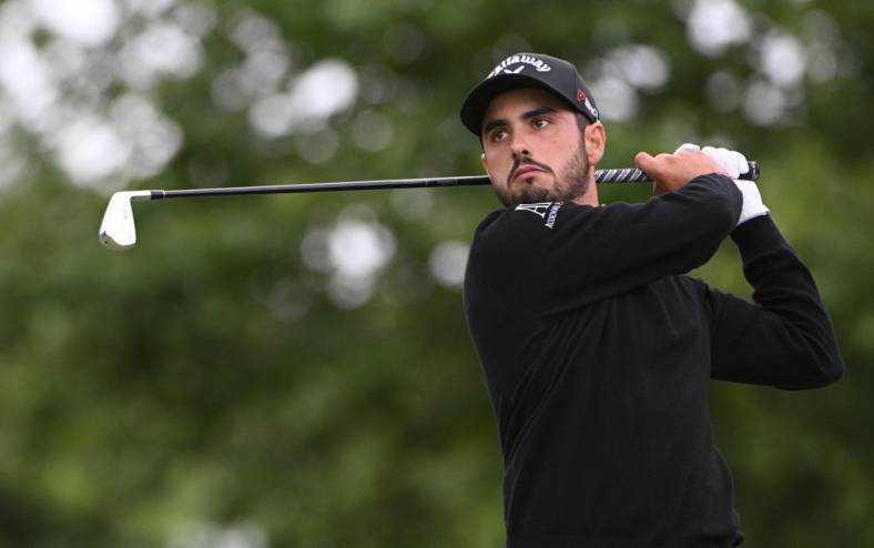 May 21, 2022; Tulsa, OK, USA;   Abraham Ancer hits his tee shot on the 14th hole during the third round of the PGA Championship golf tournament at Southern Hills Country Club. Mandatory Credit: Orlando Ramirez-USA TODAY Sports