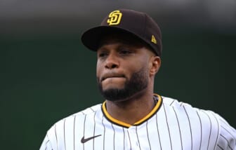 May 23, 2022; San Diego, California, USA; San Diego Padres second baseman Robinson Cano (24) looks on before the game against the Milwaukee Brewers at Petco Park. Mandatory Credit: Orlando Ramirez-USA TODAY Sports