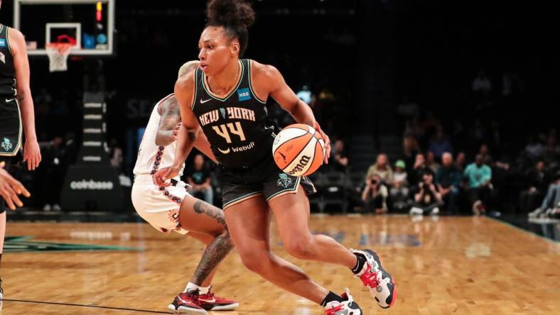 May 17, 2022; Brooklyn, New York, USA;  New York Liberty forward Betnijah Laney (44) at Barclays Center. Mandatory Credit: Wendell Cruz-USA TODAY Sports