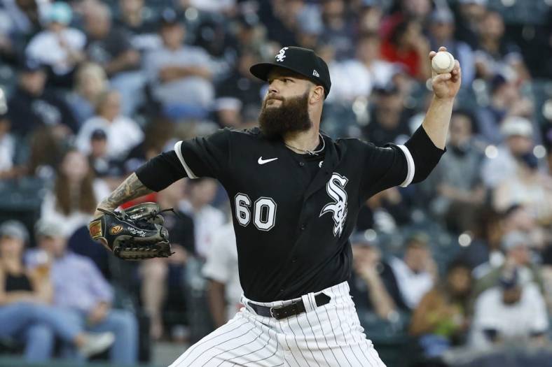 May 26, 2022; Chicago, Illinois, USA; Chicago White Sox starting pitcher Dallas Keuchel (60) delivers against the Boston Red Sox during the second inning at Guaranteed Rate Field. Mandatory Credit: Kamil Krzaczynski-USA TODAY Sports