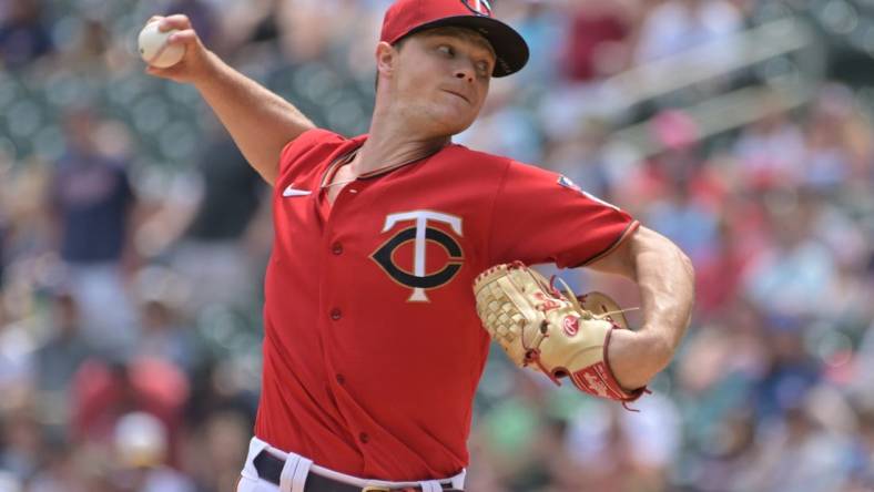 May 29, 2022; Minneapolis, Minnesota, USA; Minnesota Twins starting pitcher Sonny Gray (54) throws a pitch against the Kansas City Royals during the first inning at Target Field. Mandatory Credit: Jeffrey Becker-USA TODAY Sports