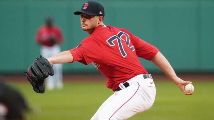 Jun 1, 2022; Boston, Massachusetts, USA; Boston Red Sox starting pitcher Garrett Whitlock (72) throws a pitch against the Cincinnati Reds in the first inning at Fenway Park. Mandatory Credit: David Butler II-USA TODAY Sports