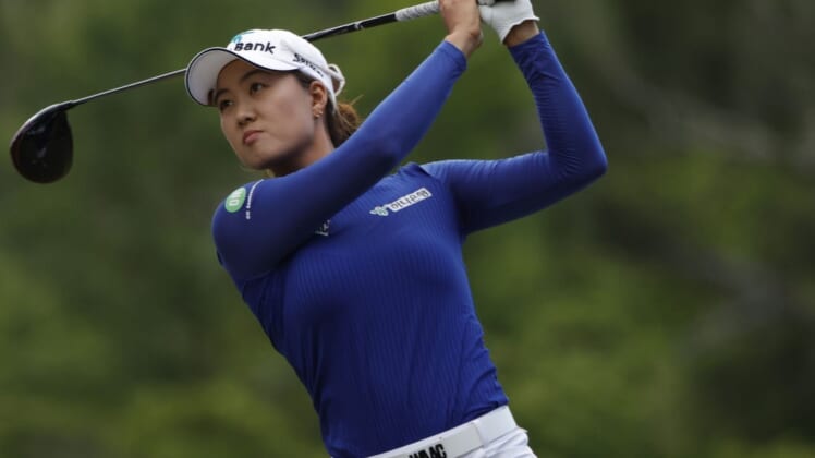 Jun 3, 2022; Southern Pines, North Carolina, USA; Minjee Lee hits a tee shot on the fifteenth hole during the second round of the U.S. Women's Open. Mandatory Credit: Geoff Burke-USA TODAY Sports