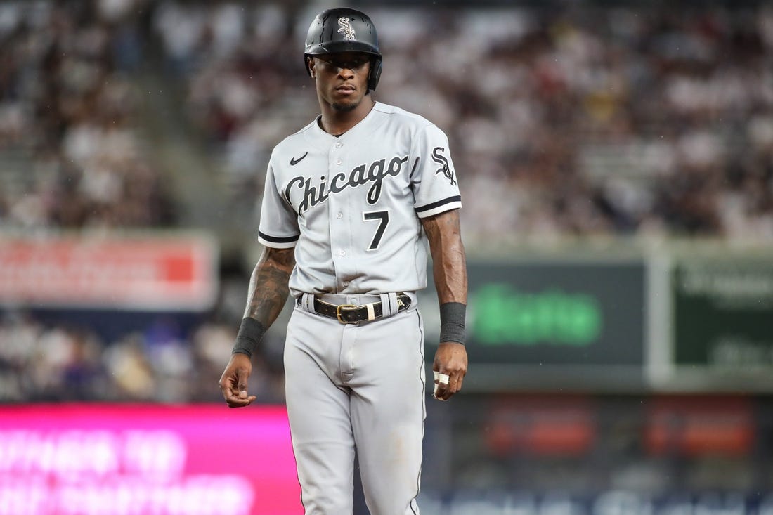 May 22, 2022; Bronx, New York, USA; Chicago White Sox shortstop Tim Anderson (7) at Yankee Stadium. Mandatory Credit: Wendell Cruz-USA TODAY Sports