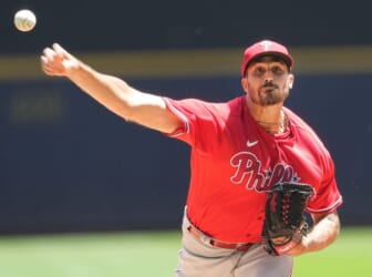 Philadelphia Phillies starting pitcher Zach Eflin (56) throws during the first inning of their game against the Milwaukee Brewers Thursday, June 9, 2022 at American Family Field in Milwaukee, Wis.Brewers10 4