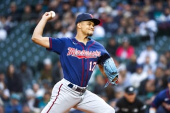 Jun 13, 2022; Seattle, Washington, USA; Minnesota Twins starting pitcher Chris Archer (17) throws against the Seattle Mariners during the second inning at T-Mobile Park. Mandatory Credit: Joe Nicholson-USA TODAY Sports