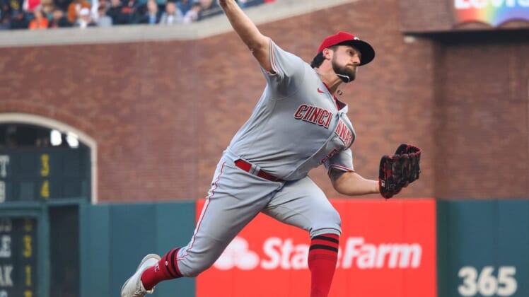 Jun 24, 2022; San Francisco, California, USA; Cincinnati Reds starting pitcher Graham Ashcraft (51) pitches the ball against the San Francisco Giants during the second inning at Oracle Park. Mandatory Credit: Kelley L Cox-USA TODAY Sports