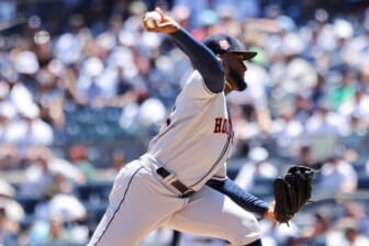 Jun 25, 2022; Bronx, New York, USA; Houston Astros relief pitcher Cristian Javier (53) throws a pitch against the New York Yankees at Yankee Stadium. at Yankee Stadium. Mandatory Credit: Jessica Alcheh-USA TODAY Sports