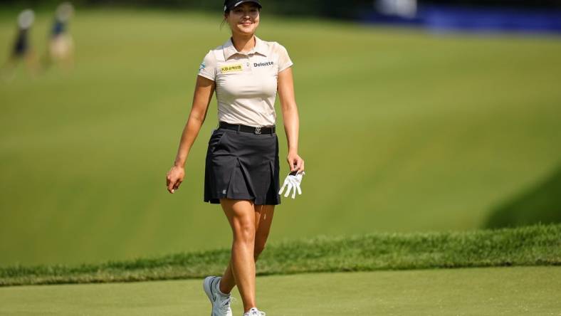 Jun 25, 2022; Bethesda, Maryland, USA; In Gee Chun was to the 17th green during the third round of the KPMG Women's PGA Championship golf tournament at Congressional Country Club. Mandatory Credit: Scott Taetsch-USA TODAY Sports